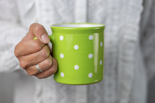 Lime Green and White Polka Dot Spotty Handmade Hand Painted Ceramic Extra Large 17.5oz-500ml Hot Chocolate Coffee Tea Mug