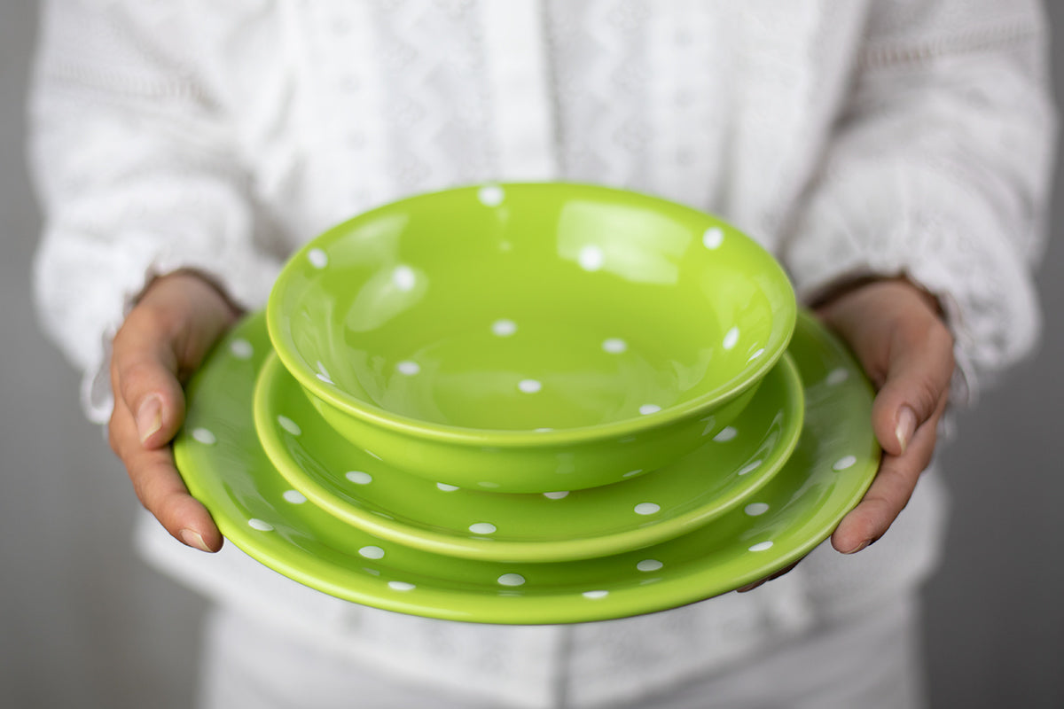 Lime Green and White Polka Dot Spotty Handmade Hand Painted Glazed Ceramic Side Dessert Plate