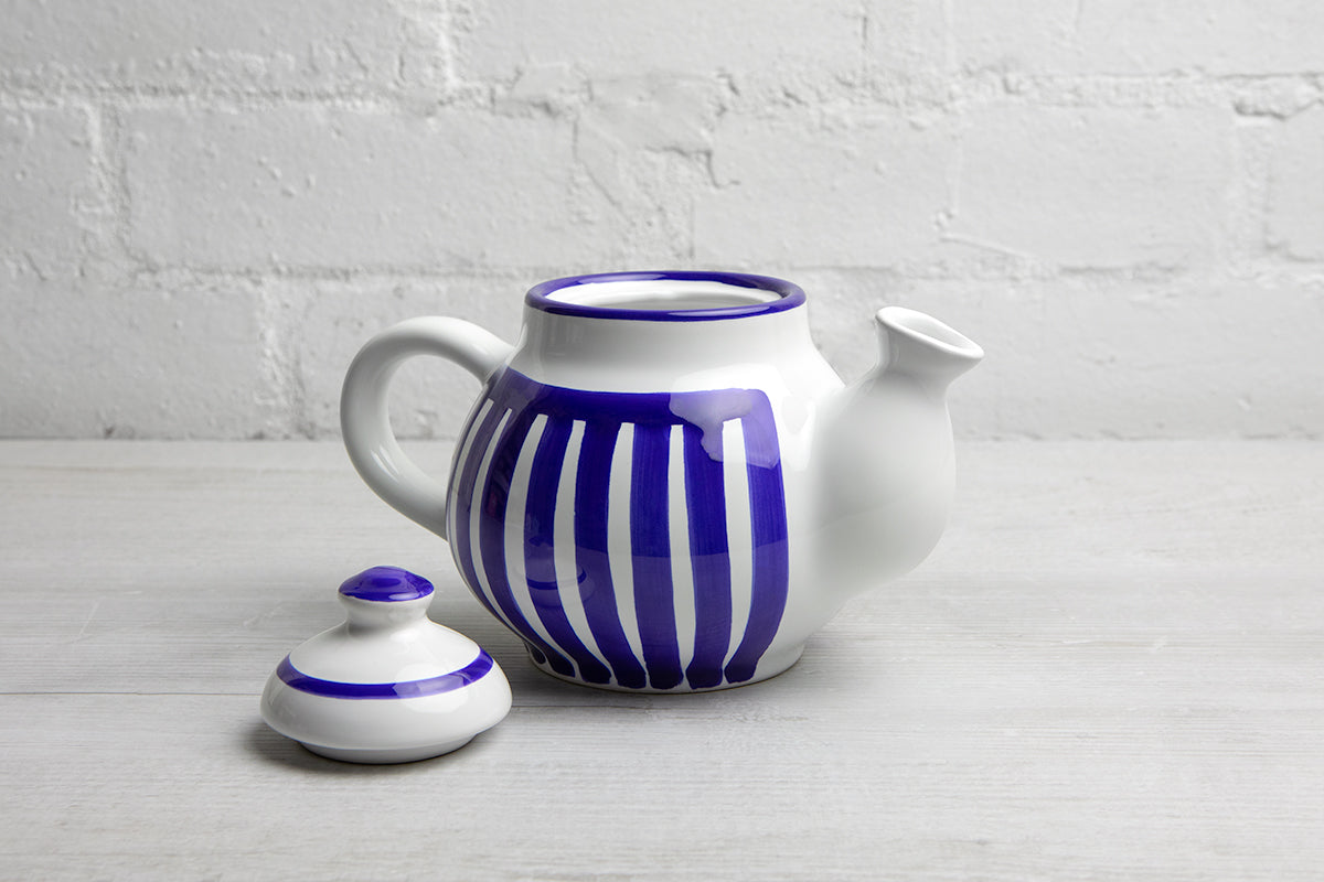 Dark Navy Blue Stripe Pottery Handmade Hand Painted Ceramic 2-3 Cup Teapot 26 oz / 750ml