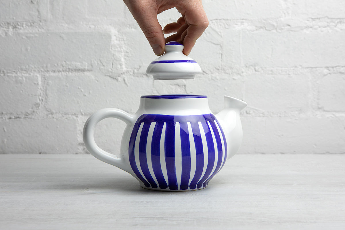 Dark Navy Blue Stripe Pottery Handmade Hand Painted Ceramic 2-3 Cup Teapot 26 oz / 750ml