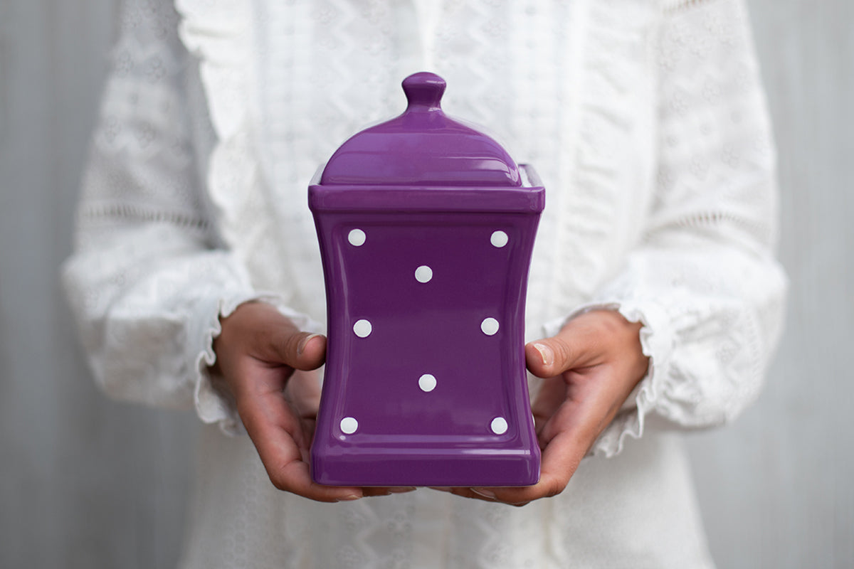 Purple and White Polka Dot Pottery Handmade Hand Painted Large Ceramic Kitchen Storage Jar Set Canister Set - Same Size Jars