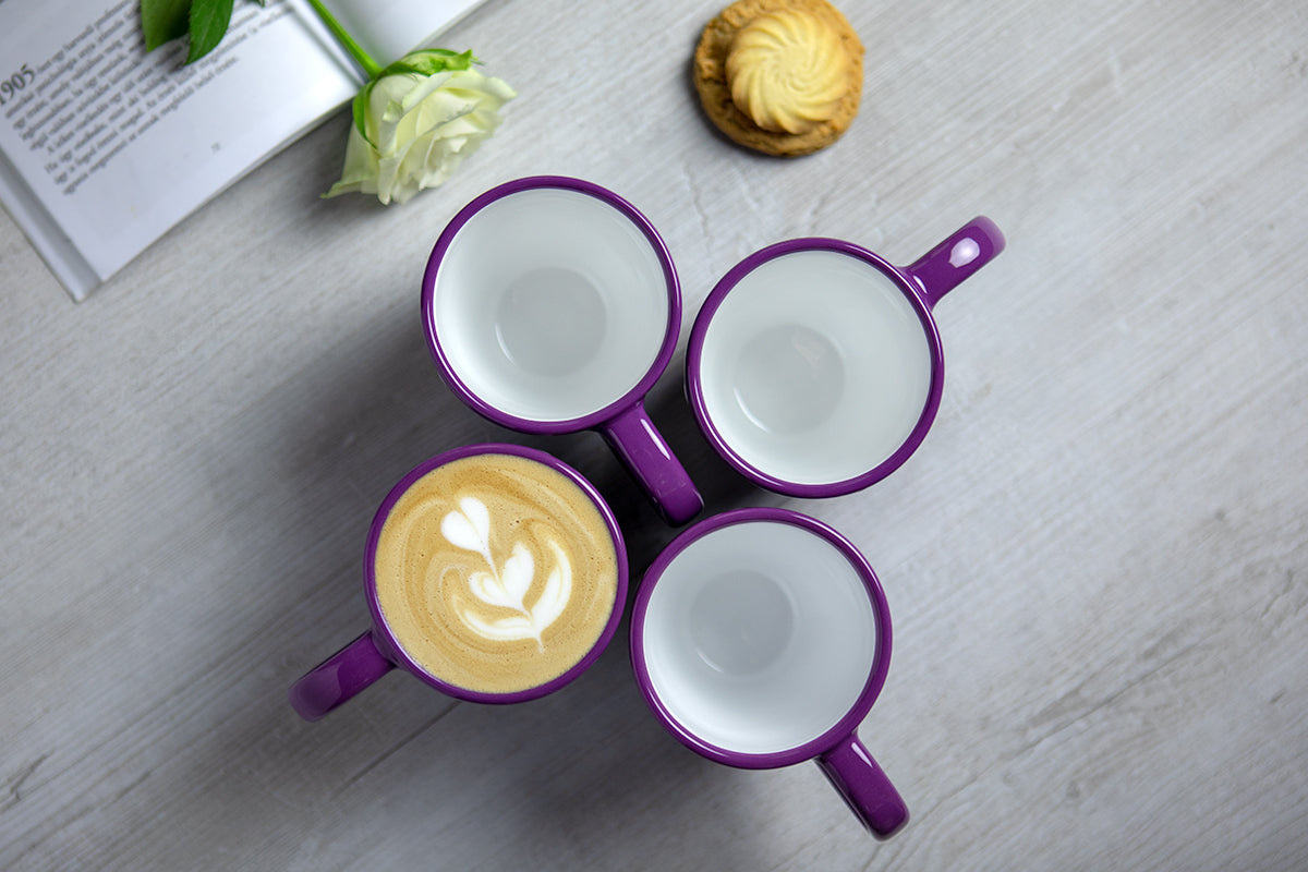 Purple And White Polka Dot Spotty Designer Handmade Hand Painted Unique Ceramic 10oz-300ml Coffee Tea Mug with Large Handle