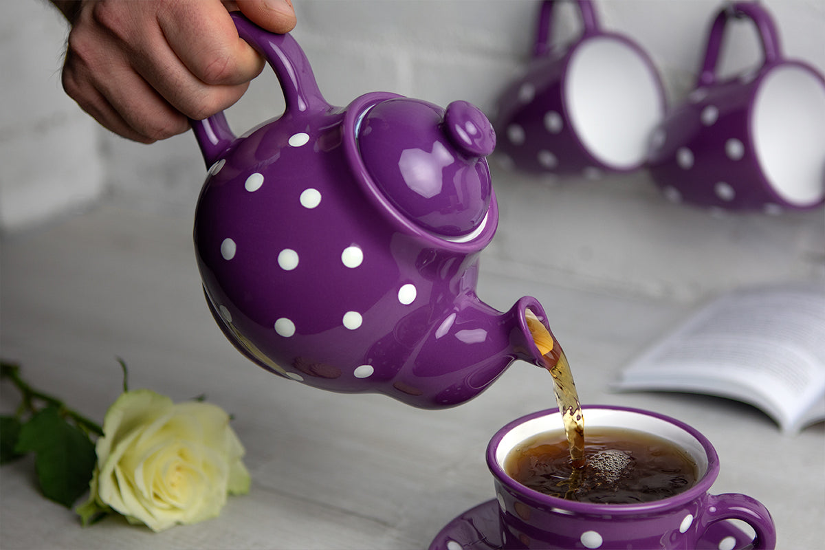 Purple and White Polka Dot Pottery Handmade Hand Painted Ceramic 2-3 Cup Teapot 26 oz / 750ml