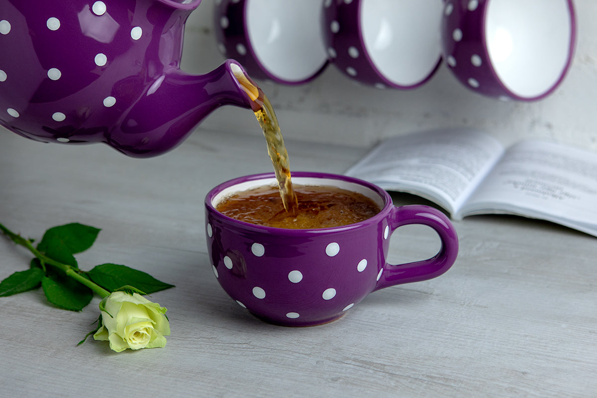 Purple And White Polka Dot Spotty Handmade Hand Painted Ceramic Extra Large 17.5oz-500ml Cappuccino Coffee Tea Soup Mug Cup