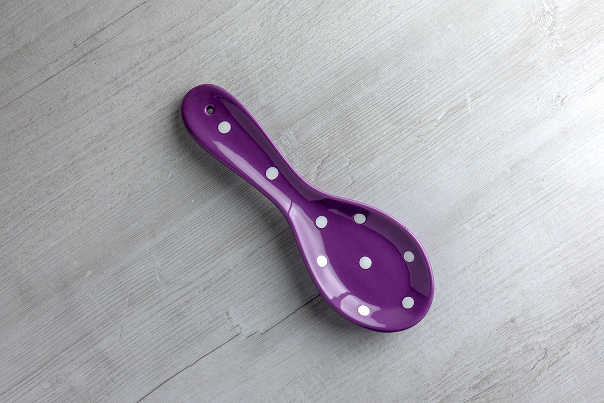 Purple And White Polka Dot Spotty Handmade Hand Painted Ceramic Kitchen Cooking Spoon Rest