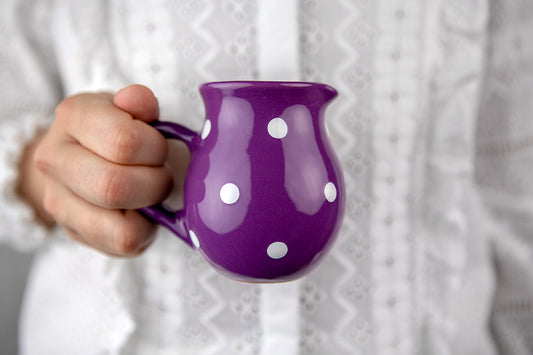 Purple And White Polka Dot Spotty Handmade Hand Painted Ceramic Milk Jug