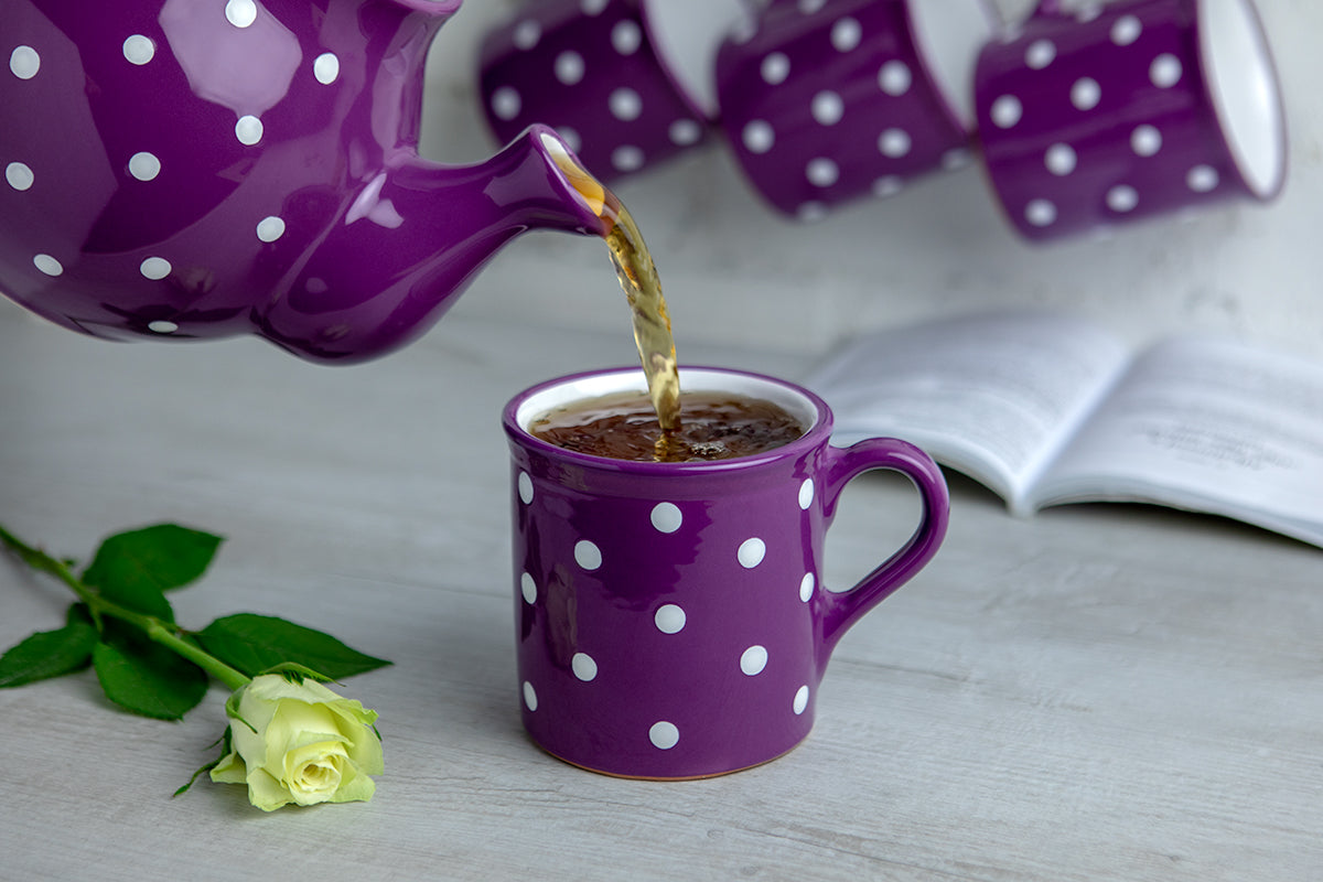 Purple And White Polka Dot Spotty Handmade Hand Painted Ceramic Extra Large 17.5oz-500ml Hot Chocolate Coffee Tea Mug