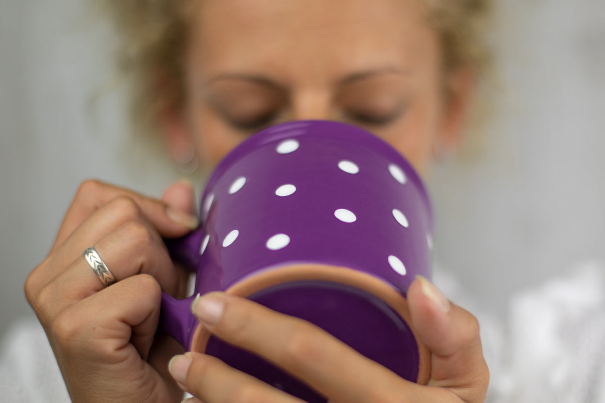 Purple And White Polka Dot Spotty Handmade Hand Painted Ceramic Extra Large 17.5oz-500ml Hot Chocolate Coffee Tea Mug