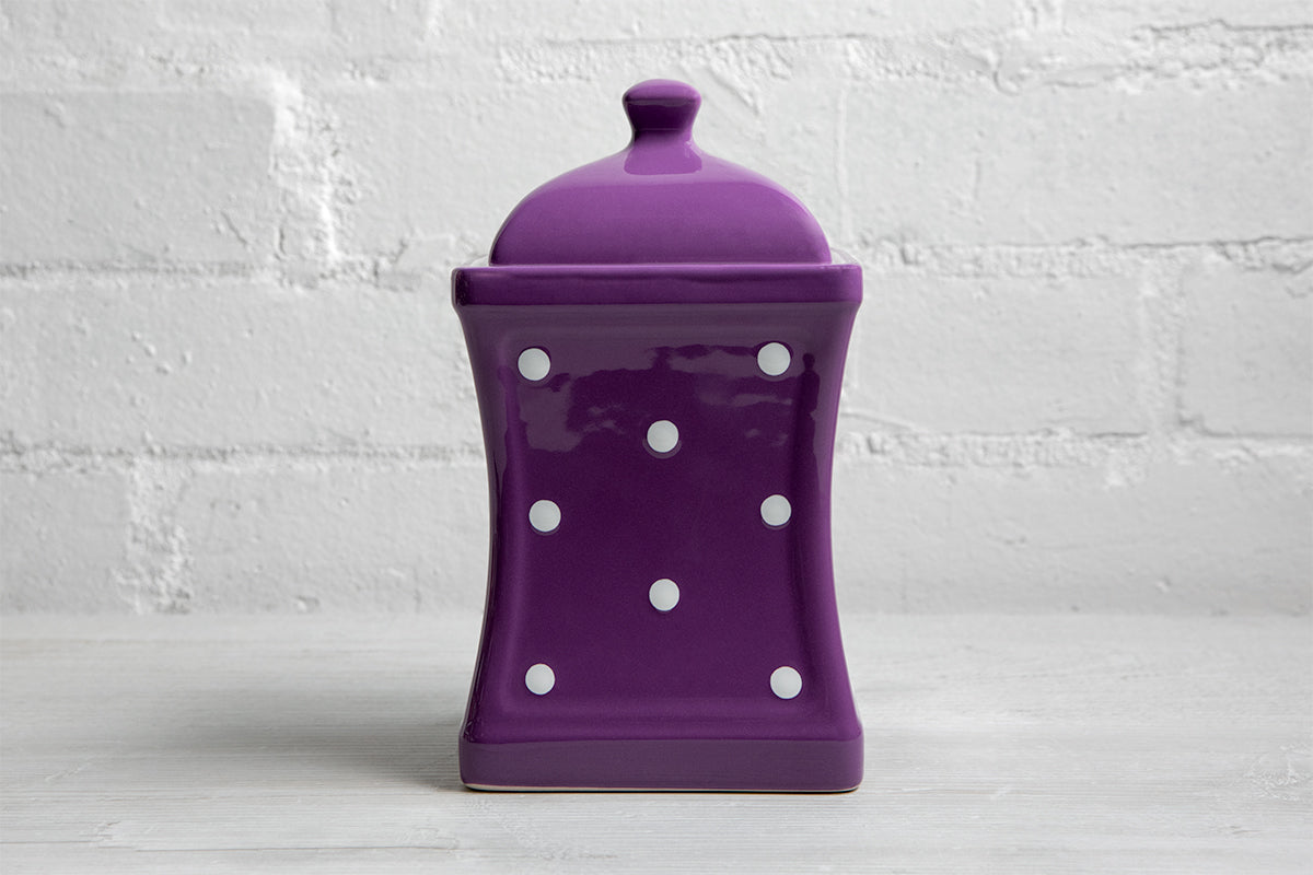 Purple And White Polka Dot Spotty Handmade Hand Painted Large Ceramic Kitchen Storage Jar