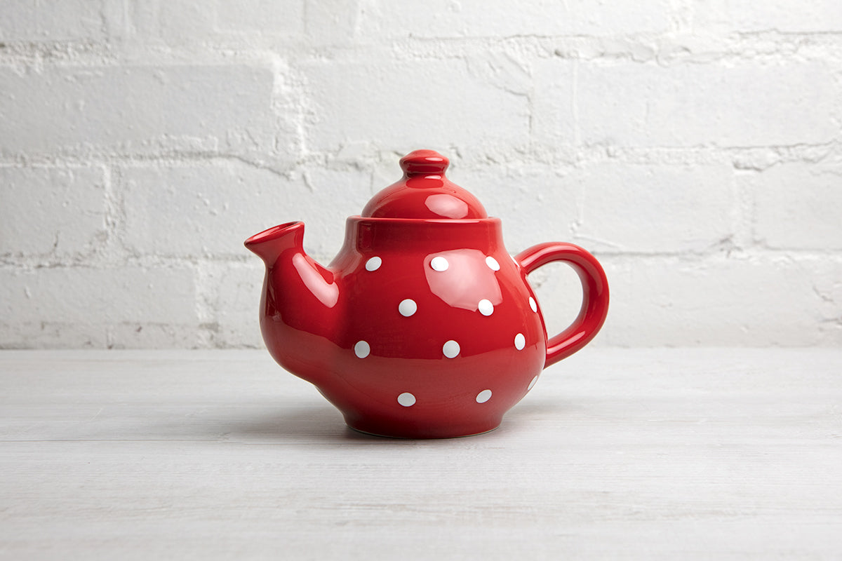 Red and White Polka Dot Pottery Handmade Hand Painted Ceramic 2-3 Cup Teapot 26 oz / 750ml
