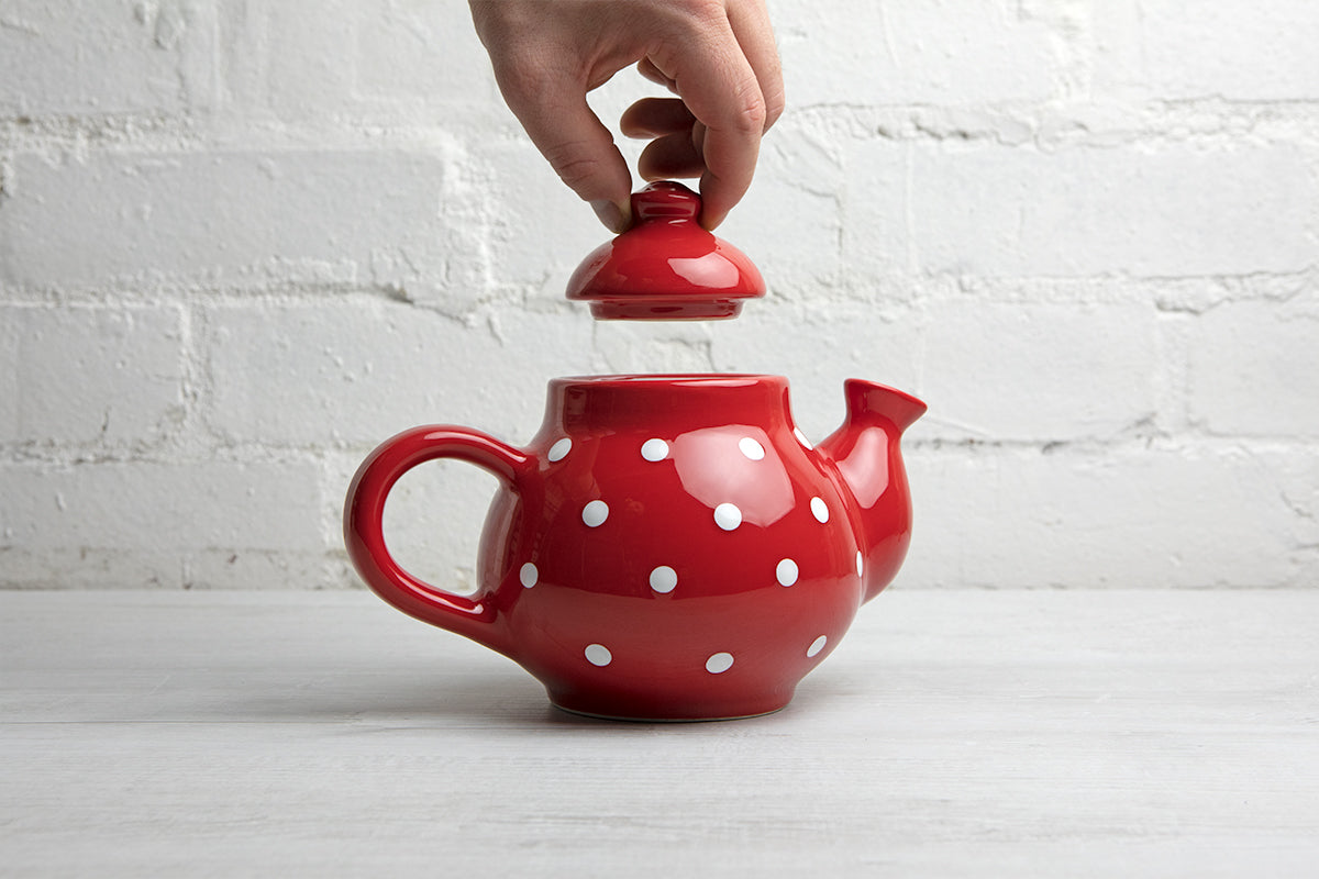 Red and White Polka Dot Pottery Handmade Hand Painted Ceramic 2-3 Cup Teapot 26 oz / 750ml