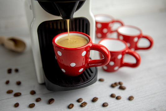Red And White Polka Dot Spotty Designer Handmade Hand Painted Unique Ceramic 2oz-60ml Espresso Coffee Cup Set of 4