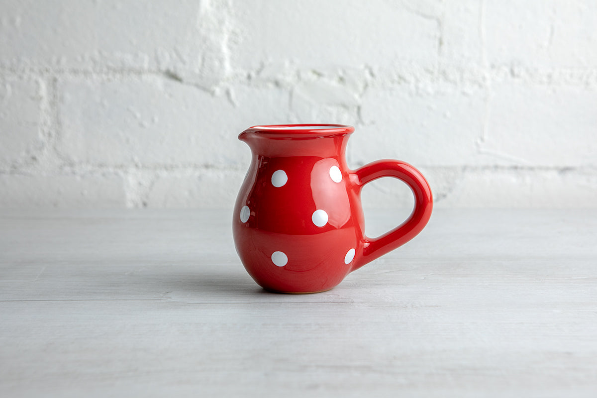 Red And White Polka Dot Spotty Handmade Hand Painted Ceramic Milk Jug