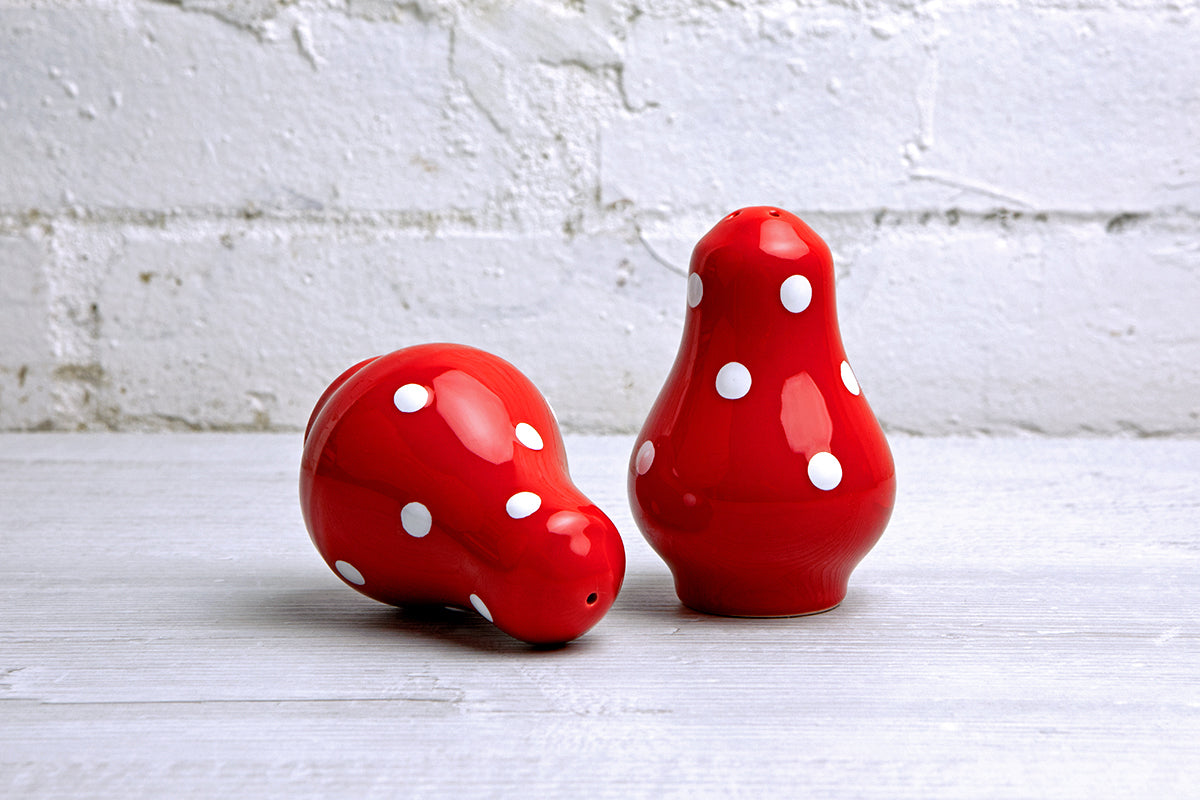 Red And White Polka Dot Spotty Handmade Hand Painted Ceramic Salt and Pepper Shaker Pot