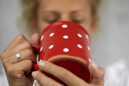 Red And White Polka Dot Spotty Handmade Hand Painted Ceramic Extra Large 17.5oz-500ml Hot Chocolate Coffee Tea Mug