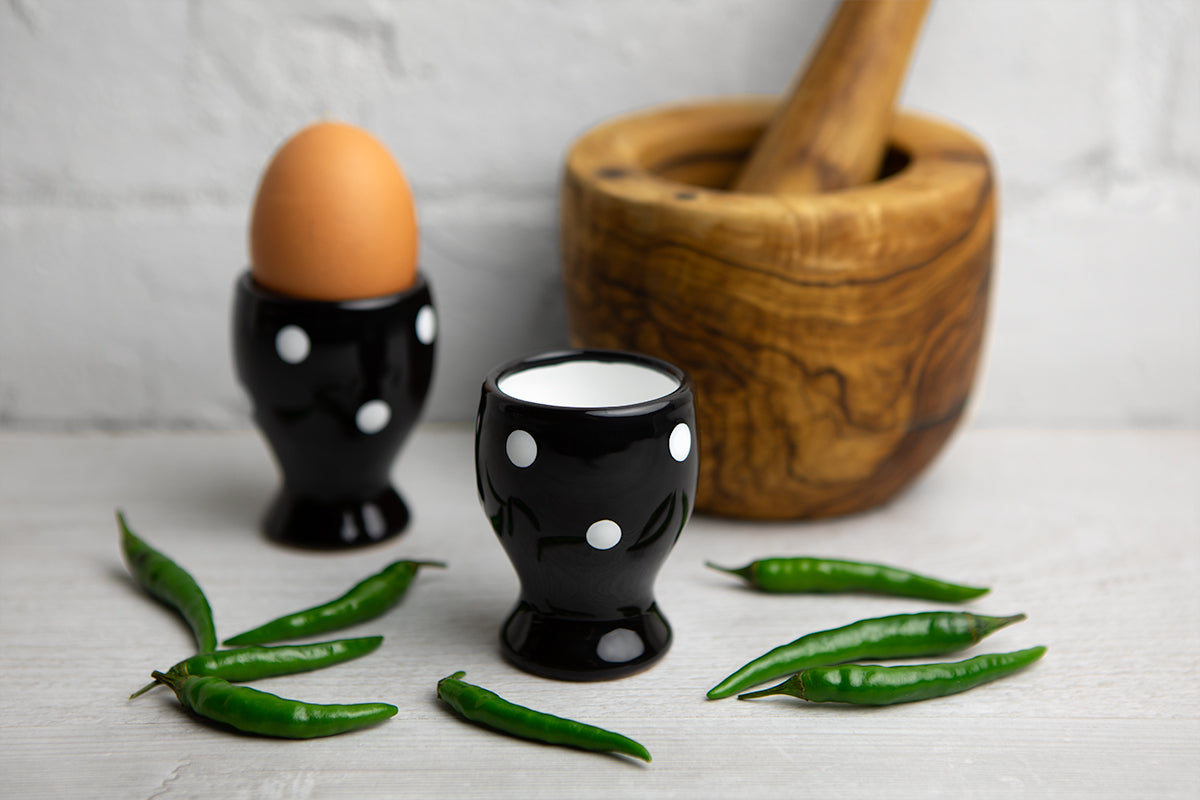 Black And White Polka Dot Spotty Handmade Egg Cup Holder Set of 2