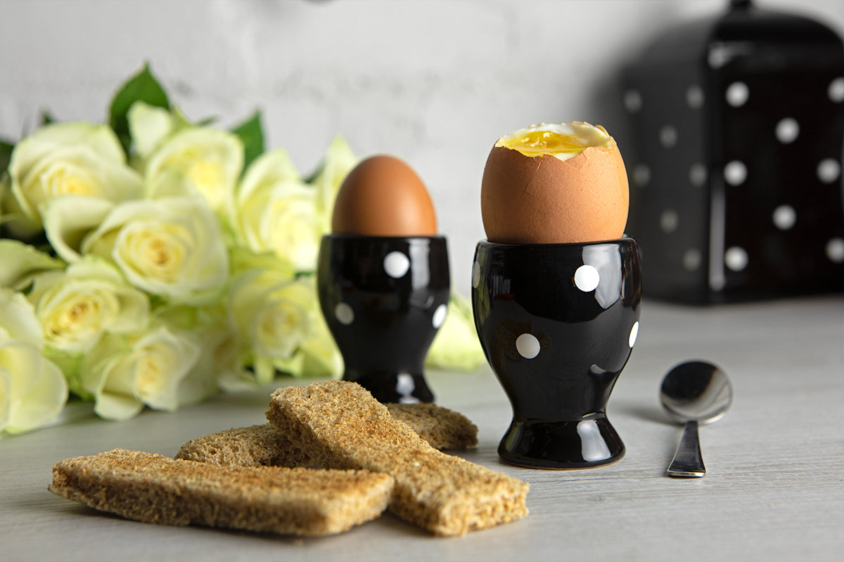 Black And White Polka Dot Spotty Handmade Egg Cup Holder Set of 2