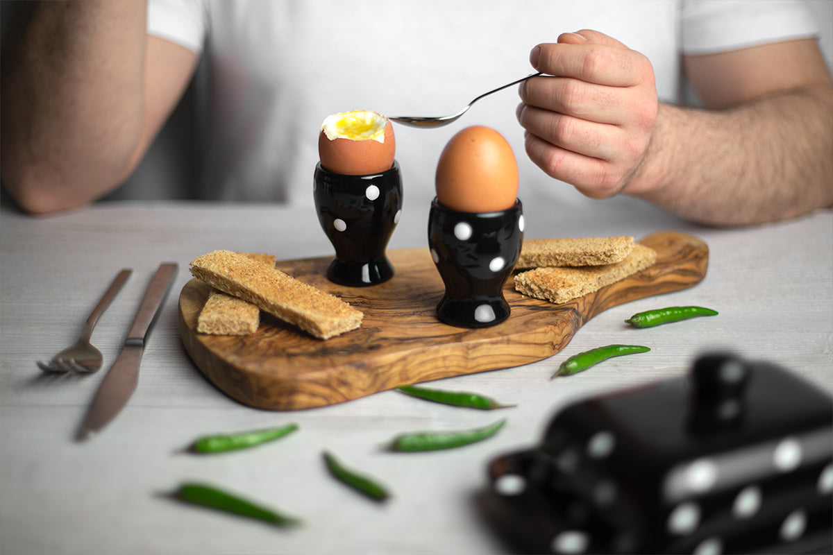 Black And White Polka Dot Spotty Handmade Egg Cup Holder Set of 2