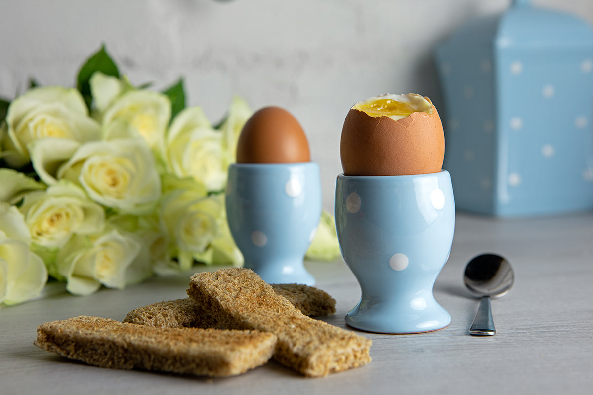 Light Sky Blue And White Polka Dot Spotty Handmade Egg Cup Holder Set of 2