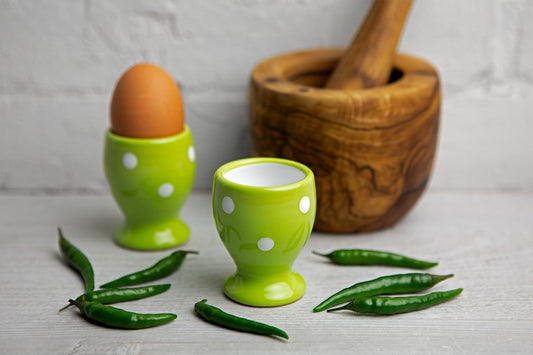 Lime Green And White Polka Dot Spotty Handmade Egg Cup Holder Set of 2