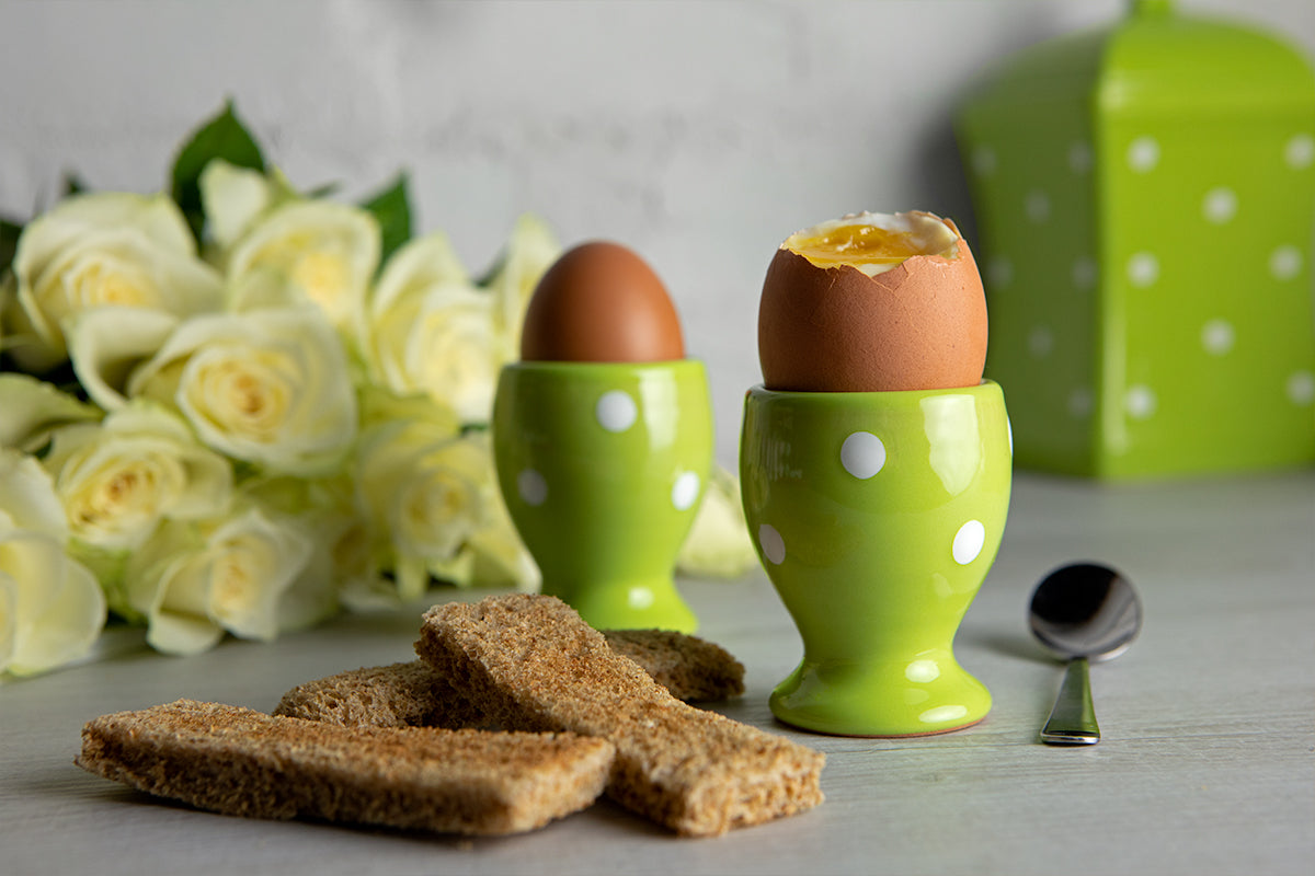 Lime Green And White Polka Dot Spotty Handmade Egg Cup Holder Set of 2