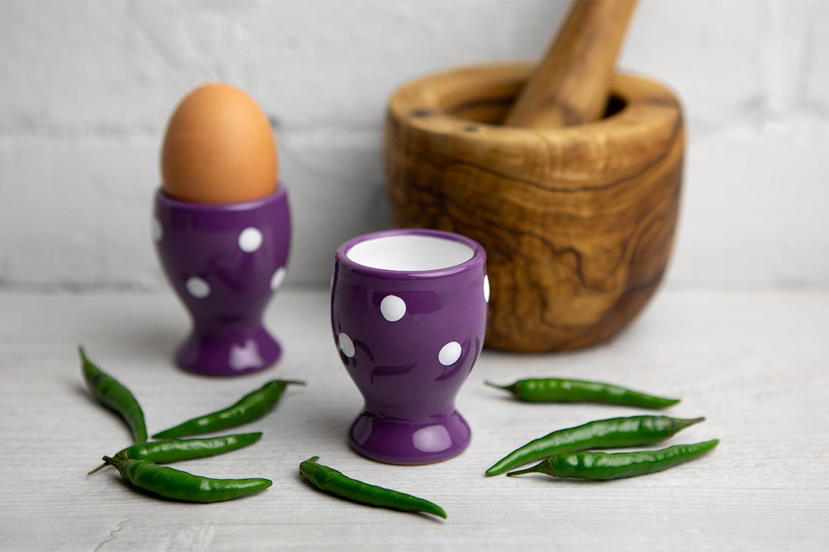 Purple And White Polka Dot Spotty Handmade Egg Cup Holder Set of 2