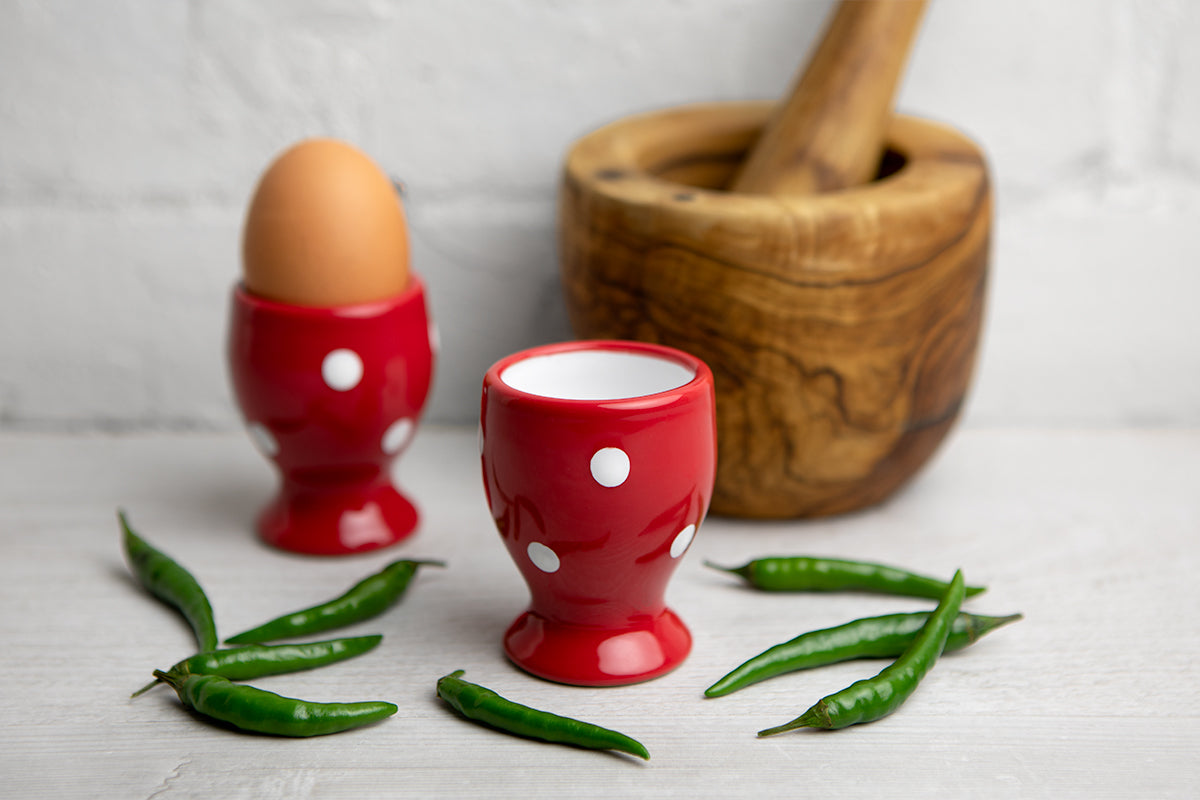 Red And White Polka Dot Spotty Handmade Egg Cup Holder Set of 2