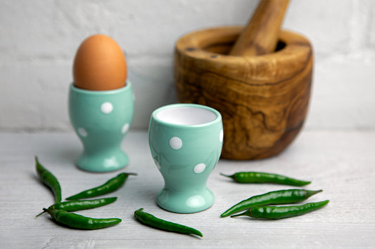 Teal Blue And White Polka Dot Spotty Handmade Egg Cup Holder Set of 2