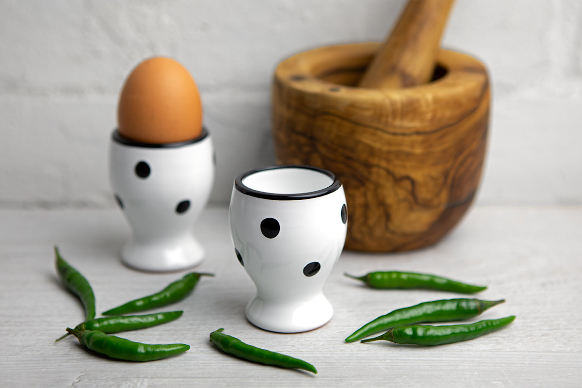 White And Black Polka Dot Spotty Handmade Egg Cup Holder Set of 2