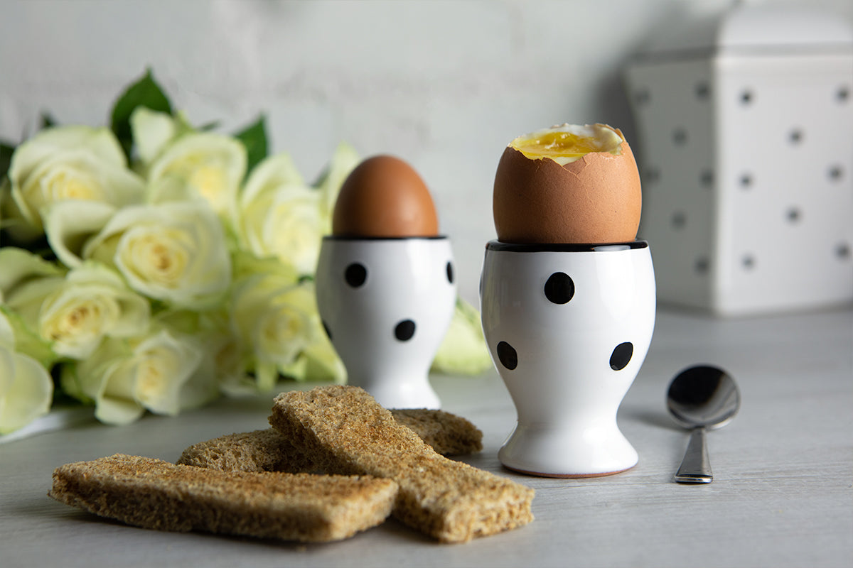 White And Black Polka Dot Spotty Handmade Egg Cup Holder Set of 2