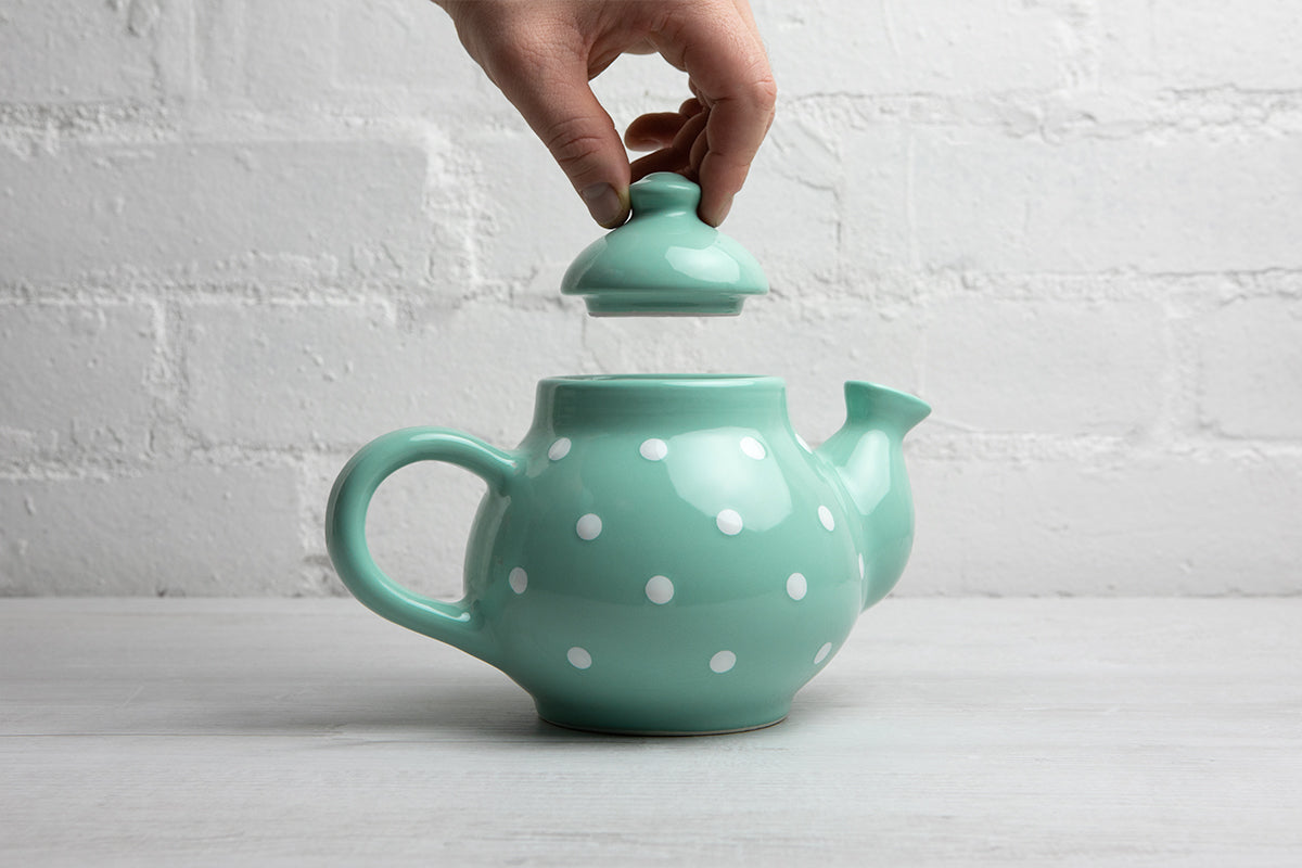 Teal Blue and White Polka Dot Pottery Handmade Hand Painted Ceramic 2-3 Cup Teapot 26 oz / 750ml