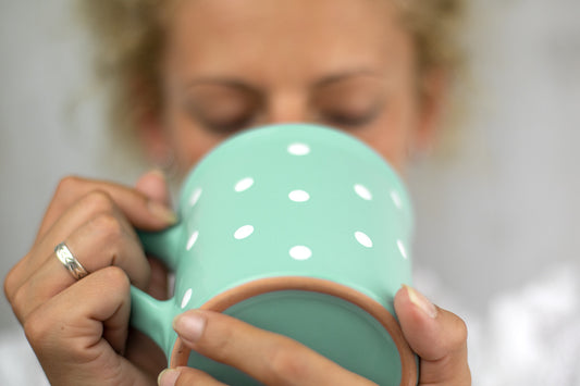 Teal Blue And White Polka Dot Spotty Handmade Hand Painted Ceramic Extra Large 17.5oz-500ml Hot Chocolate Coffee Tea Mug