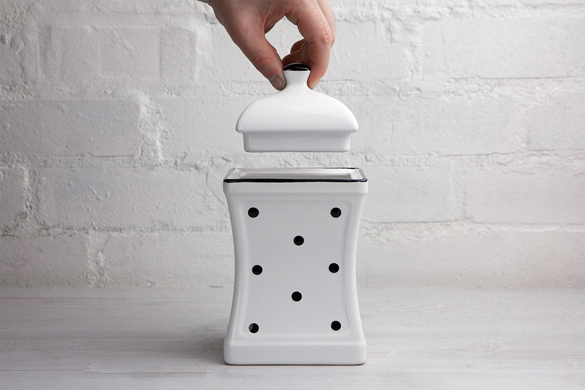 White and Black Polka Dot Pottery Handmade Hand Painted Large Ceramic Kitchen Storage Jar Set Canister Set - Same Size Jars