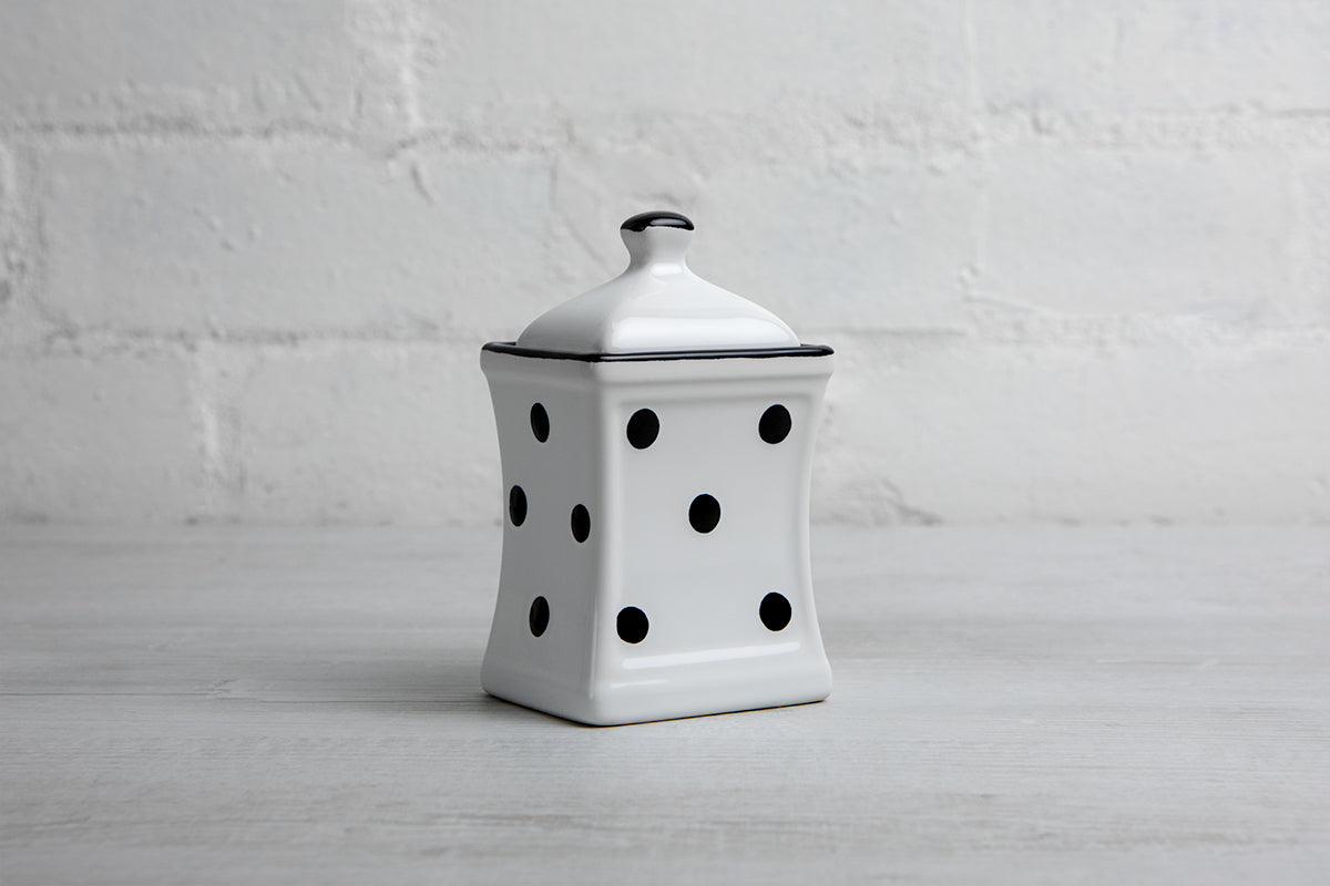 White and Black Polka Dot Pottery Handmade Hand Painted Small Ceramic Kitchen Herb Spice Jars Canister Set - Same Size Jars