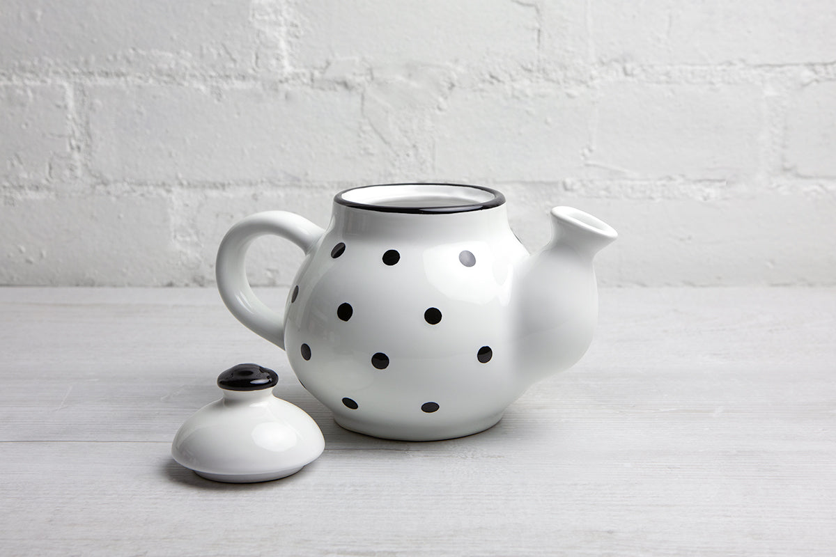 White and Black Polka Dot Pottery Handmade Hand Painted Ceramic 2-3 Cup Teapot 26 oz / 750ml