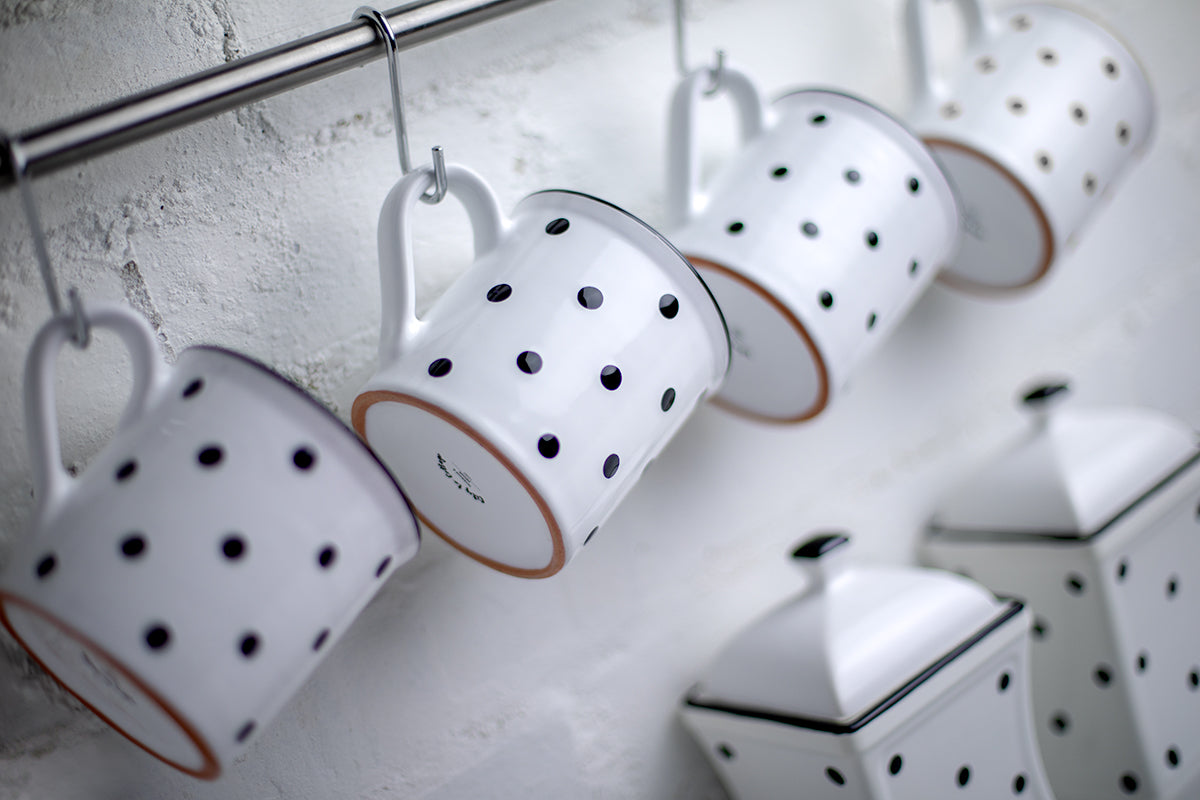White And Black Polka Dot Spotty Handmade Hand Painted Ceramic