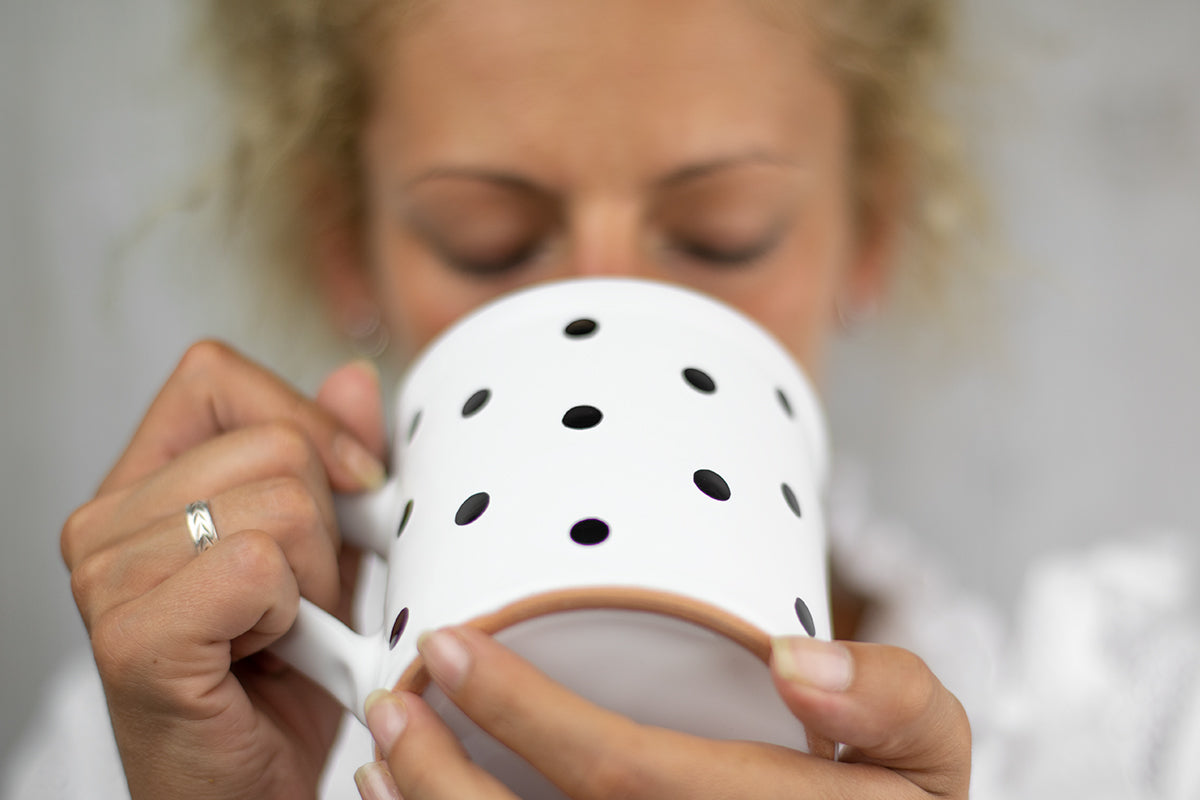 White And Black Polka Dot Spotty Handmade Hand Painted Ceramic Extra Large 17.5oz-500ml Hot Chocolate Coffee Tea Mug