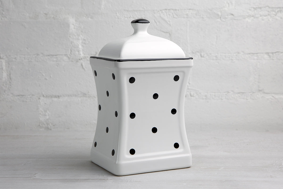 White And Black Polka Dot Spotty Handmade Hand Painted Large Ceramic Kitchen Storage Jar