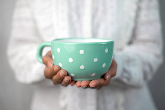 Teal Blue And White Polka Dot Spotty Handmade Hand Painted Ceramic Extra Large 17.5oz-500ml Cappuccino Coffee Tea Soup Mug Cup